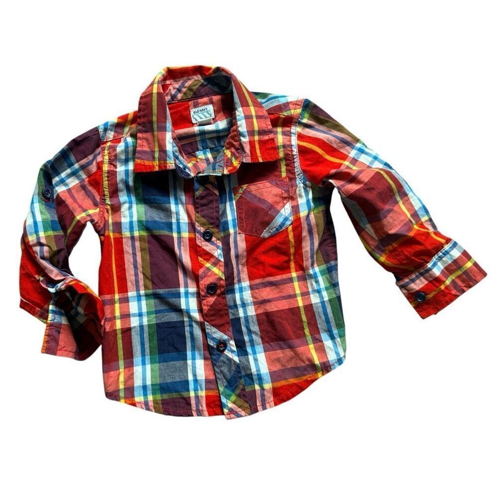 Toddler Boys Old Navy Button Down Red & Blue Plaid Shirt - Sz 2T
